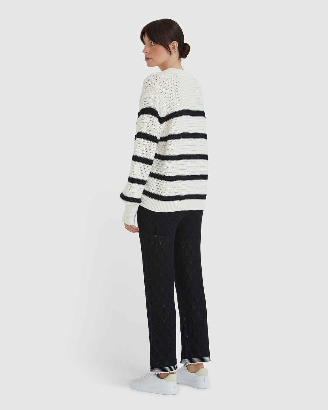 Back view crochet sweater perfect for the warmer weather.
