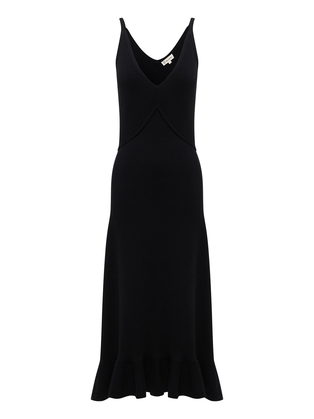 Elegant black wool dress featuring a fluted hem, ideal for sophisticated evening occasions.