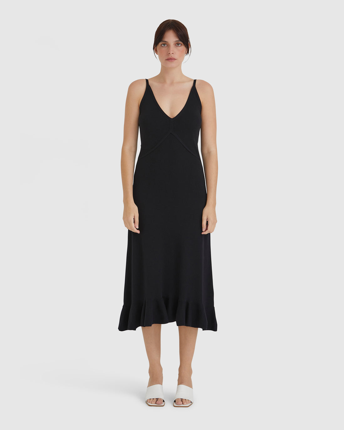 Black Blair Frill Hem Slip Dress with sophisticated slip silhouette.