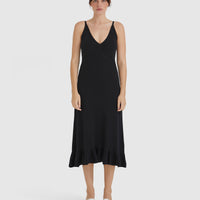 Black Blair Frill Hem Slip Dress with sophisticated slip silhouette.