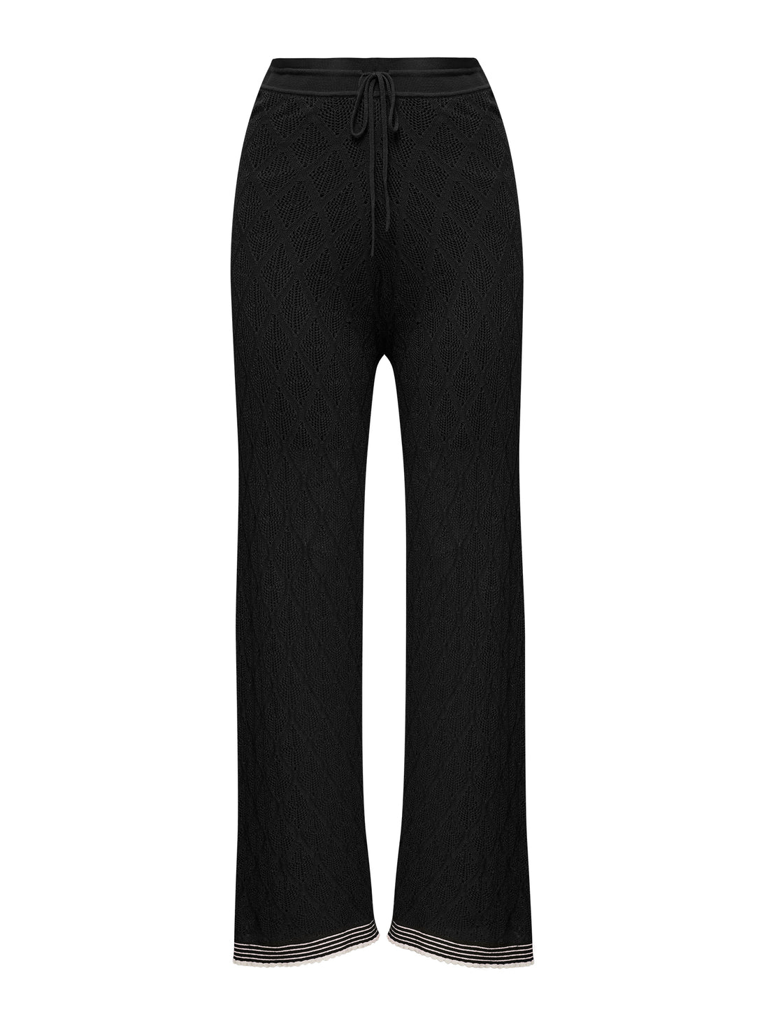 Close up detail on the Chiara Lace Stitch Wool pant, pair with Chiara Lace Stitch Top.
