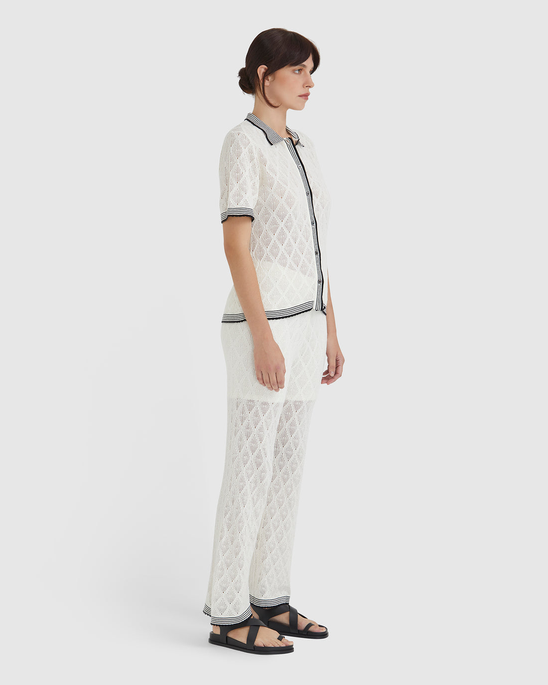 Side view of Chiara Lace Stitch Top made from Australian Merino Wool and Cotton.