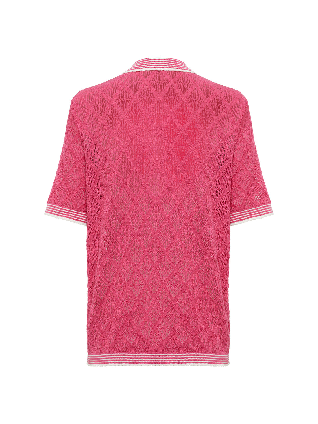 Close-up of the back view of the Chiara Lace Stitch Top.