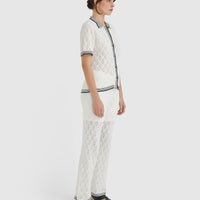 Side view of Chiara Lace Stitch Top made from Australian Merino Wool and Cotton.