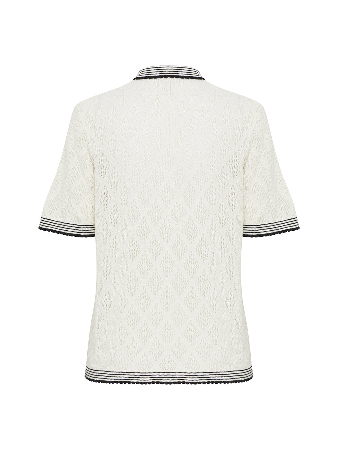 Close-up of the back view of the Chiara Lace Stitch Top.