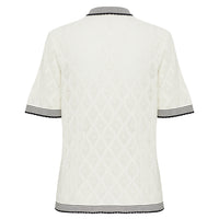 Close-up of the back view of the Chiara Lace Stitch Top.
