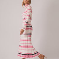 Candy-striped Poppy Knit Dress with flattering silhouette in merino wool.