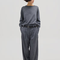 Model wearing the Grey Core Merino Wool Sweater – timeless and cozy ladies wool jumper