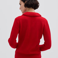 Vibrant Red Ladies Wool Jumper with ribbed texture – warm and sophisticated winter fashion