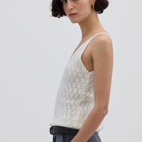 Side profile of model in Cream Wool Cami – structured and cozy merino knitwear