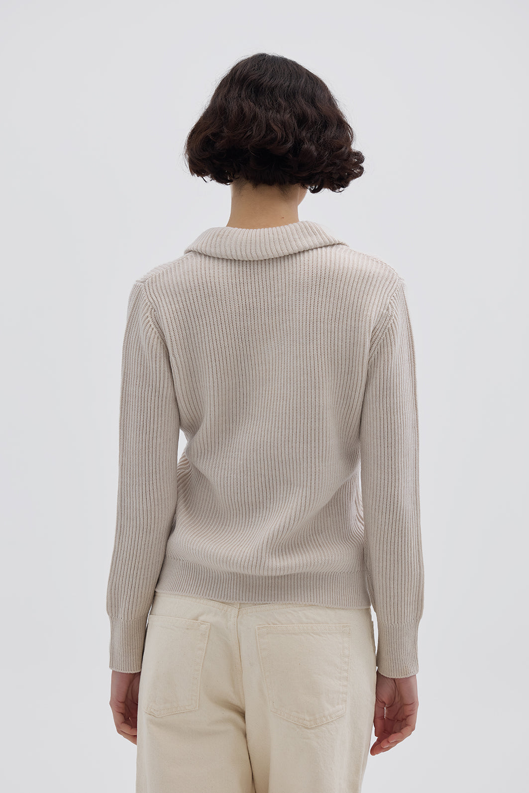 Oat Melange Ladies Wool Sweater with ribbed texture – stylish and lightweight layering piece