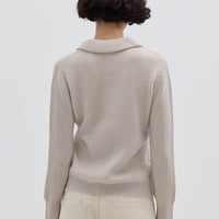 Oat Melange Ladies Wool Sweater with ribbed texture – stylish and lightweight layering piece