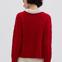 Ladies Wool Jumper in Red – relaxed fit with classic ribbed hem and cuffs