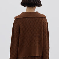 Ladies Wool Jumper in Brown styled with tailored pants – polished and cozy