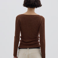 Ladies Wool Skivvy in Walnut styled with tailored trousers – sleek and versatile knitwear