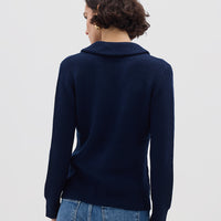 Navy Ladies Wool Sweater with ribbed texture – classic pure wool sweater for layering
