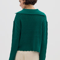 Ladies Wool Jumper in Emerald styled with high-waisted trousers – refined and classic look
