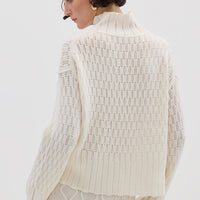 Ladies Wool Jumper in Cream styled with tailored trousers – warm and sophisticated knitwear