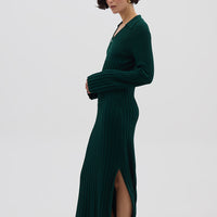 Long Wool Dress in Emerald styled with boots – sophisticated and polished