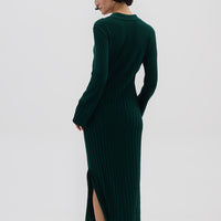 Long Wool Dress in Emerald styled with boots – sophisticated and polished