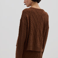 Ladies Wool Jumper in Brown – classic relaxed fit with ribbed hem and cuffs