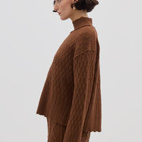 Side profile of model in Brown High Neck Wool Sweater – effortlessly elegant and warm