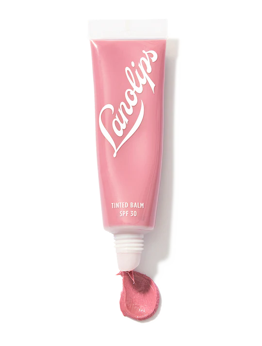 Lanolips Tinted Lanolin Lip Balm in Rose, showcasing tea-rose tint.
