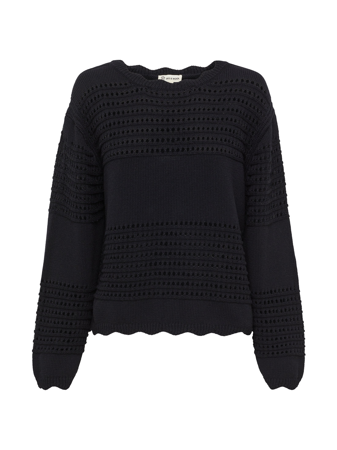 Stylish crochet top in black, perfect for versatile wear.