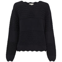 Stylish crochet top in black, perfect for versatile wear.