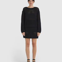 Black Margot Crochet Sweater with crochet and ribbed detailing.