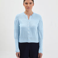 Sea foam Elle wool cardigan with scalloped neckline