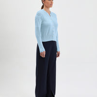 Close-up of sea foam Elle Merino wool cardigan for layering