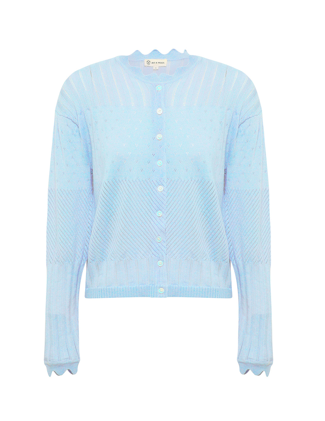 The sea foam Elle cardigan in soft Merino wool by Iris and Wool