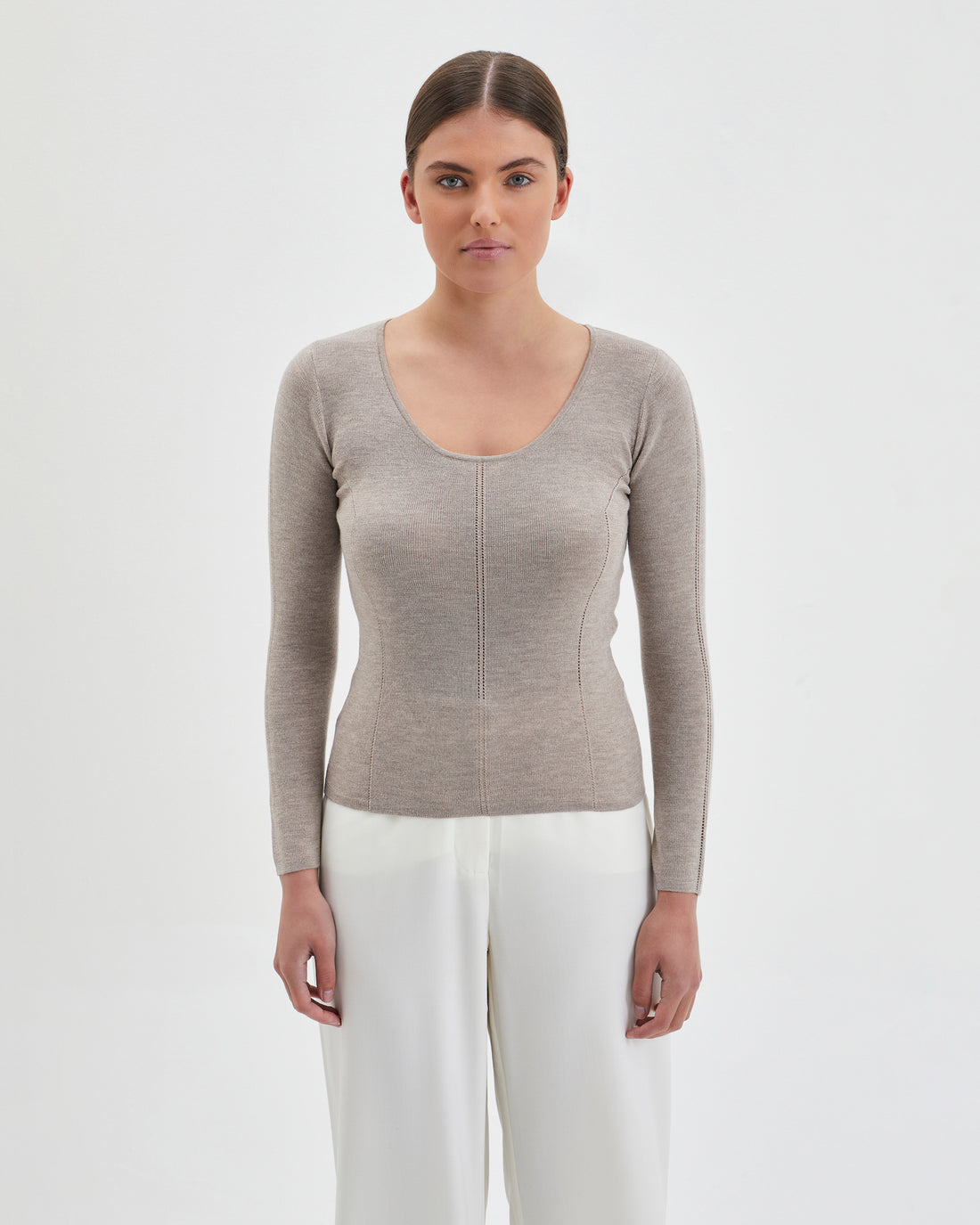 Bracken Melange Merino wool skivvy top with fitted silhouette for easy layering