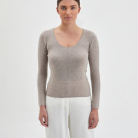 Bracken Melange Merino wool skivvy top with fitted silhouette for easy layering