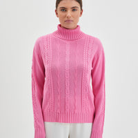 Candy pink Merino wool cable knit jumper