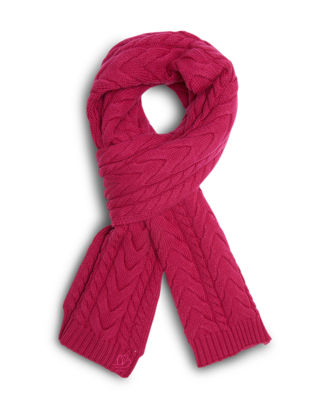 Peony-colored plaited wool scarf in soft merino wool with a textured design.