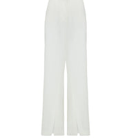 Front view of the ivory wool pants with side split detail
