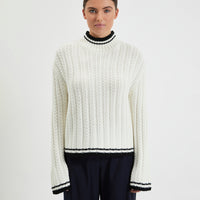 Katherine Sweater in Australian Merino wool blend with stylish contrast details.