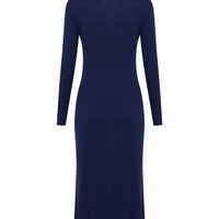back view of the cable detail and collar of the wool rib Queenie dress.