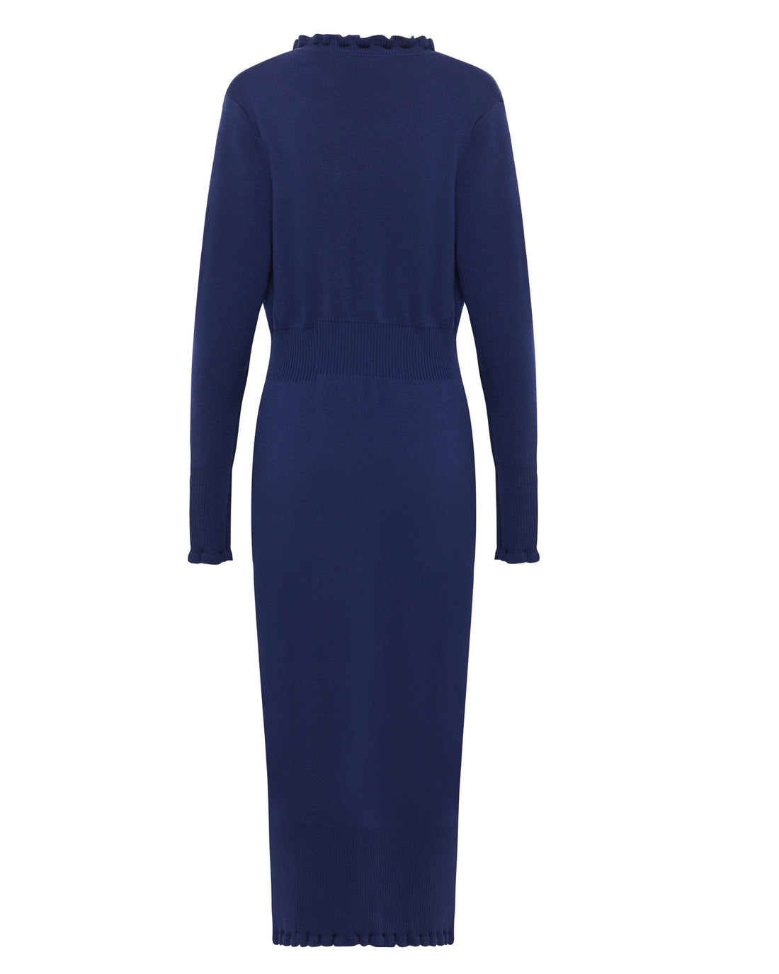 back view of the navy wool dress.