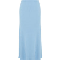 Close up of merino wool A-line Midi wool skirt in seafoam