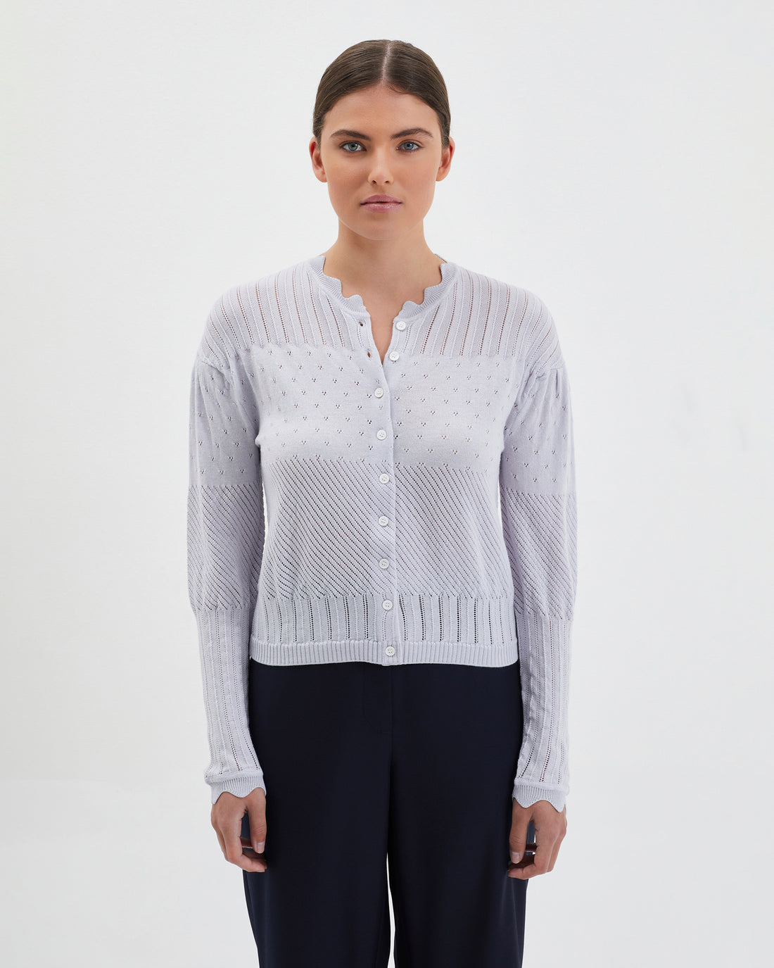 Pearl Elle wool cardigan with scalloped neckline
