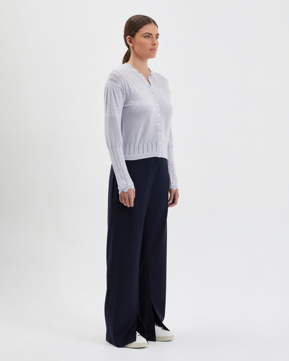Elegant pearl Elle cardigan in soft Merino wool
