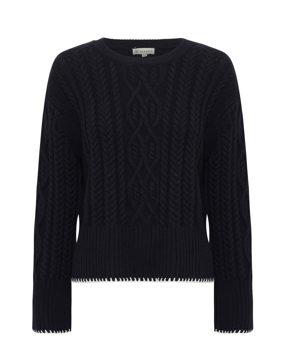 black Merino wool sweater with crochet details