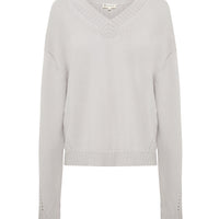 Close-up of pointelle detailing on cozy Merino jumper for sophisticated layering.