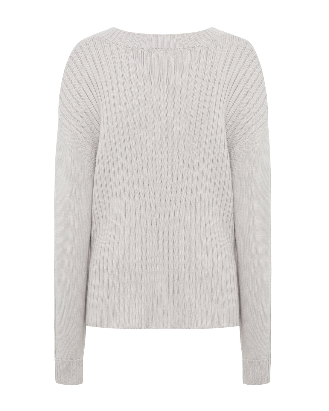 Close-up of pointelle detailing on the back of Merino sweater.
