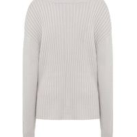 Close-up of pointelle detailing on the back of Merino sweater.