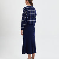 Comfortable navy Merino wool gingham jumper for layering