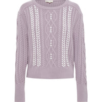 Close up of the Ebony Merino wool sweater in rose